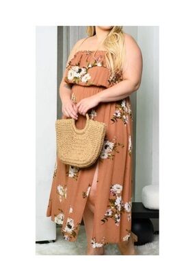 Zenobia Rust Floral Strapless Maxi Jumpsuit